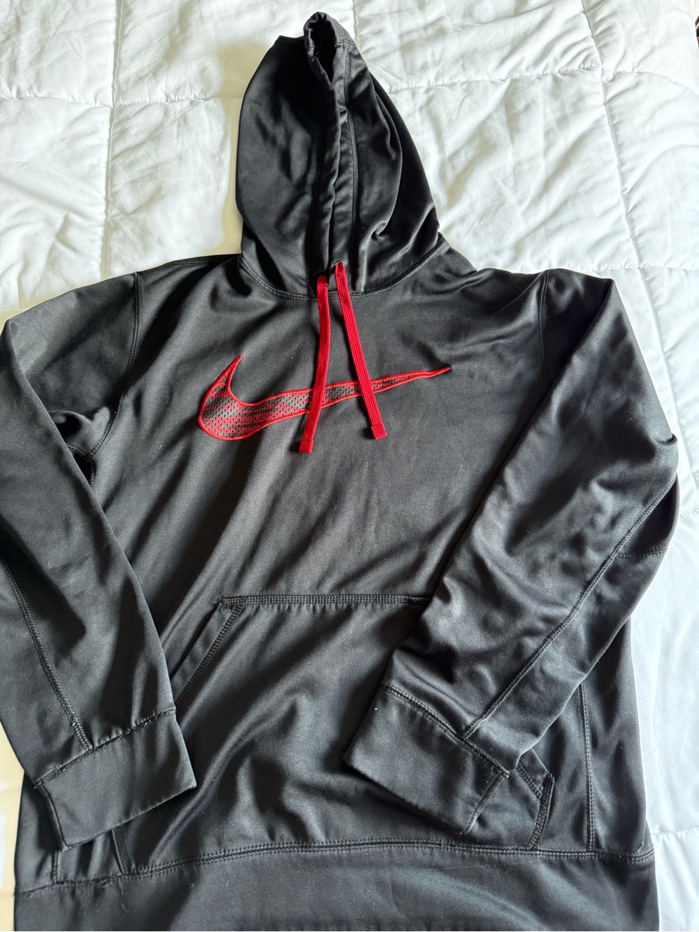 Nike Black Hooded Crewneck Sweatshirt with Red Swoosh